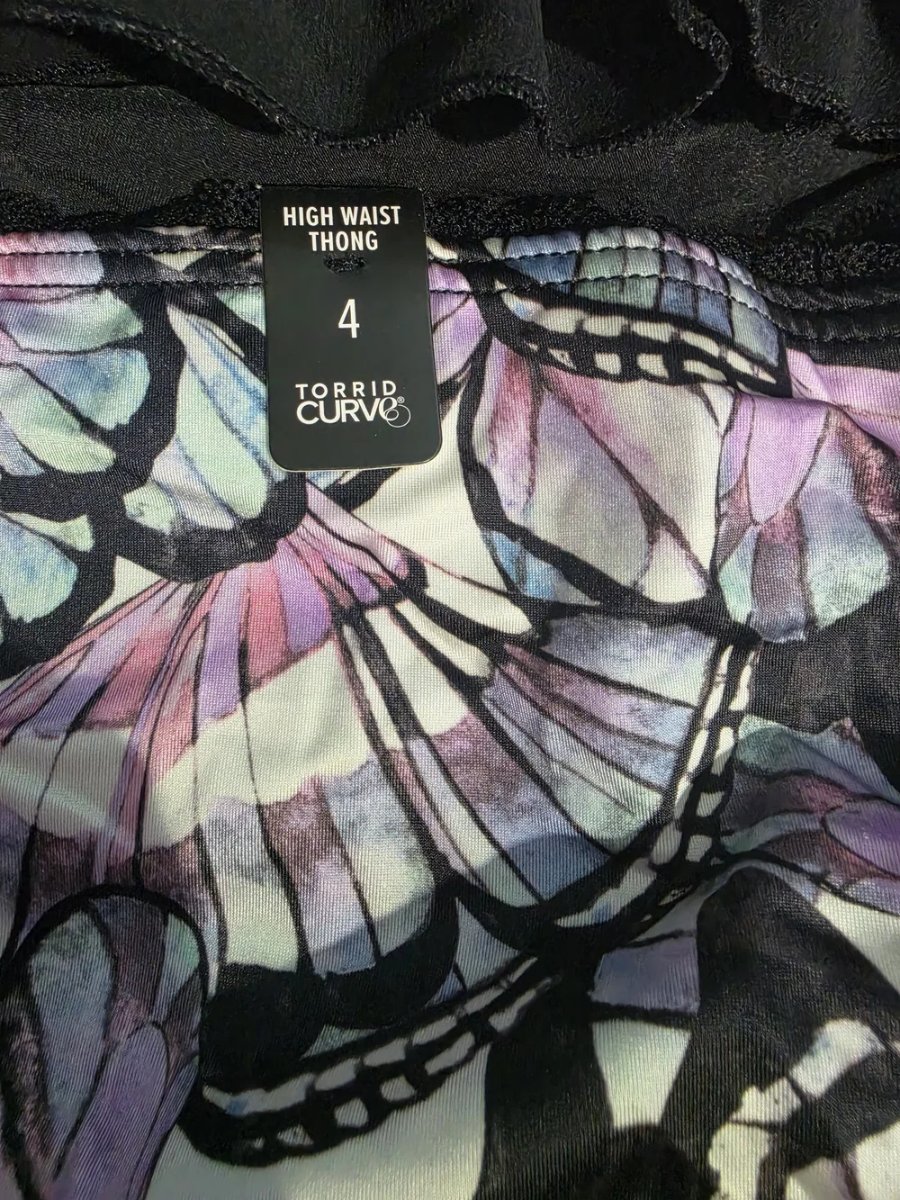 Butterfly Print Underwire Bra & Brief Set - Black with Pink & Purple Accents